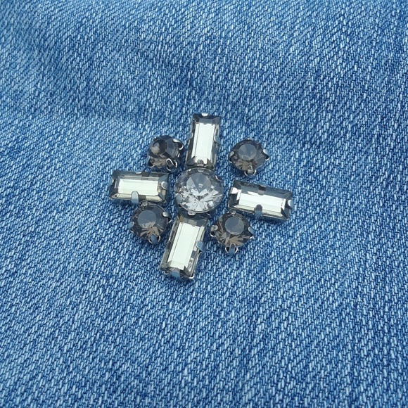 LOFT Distressed Denim Skirt w/ Embellishments - Picture 4 of 6